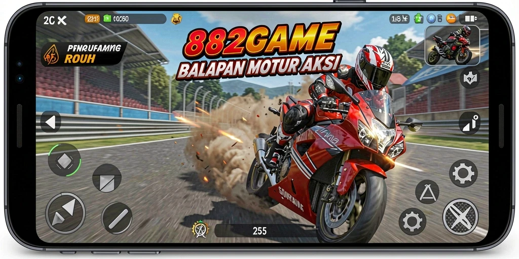 Screenshot gameplay 182GAME menampilkan balapan motor yang intens dan seru.