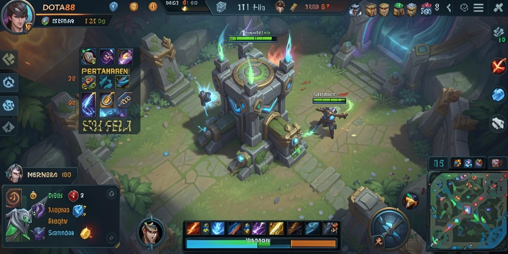Screenshot DOTA88 menunjukkan aksi seru saat mempertahankan menara dari serangan musuh.