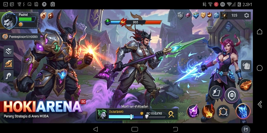 Tampilan gameplay HOKIARENA yang seru dan menegangkan di arena MOBA.