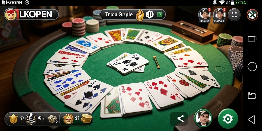 Screenshot gameplay LKOPEN menampilkan suasana permainan Gaple yang seru.