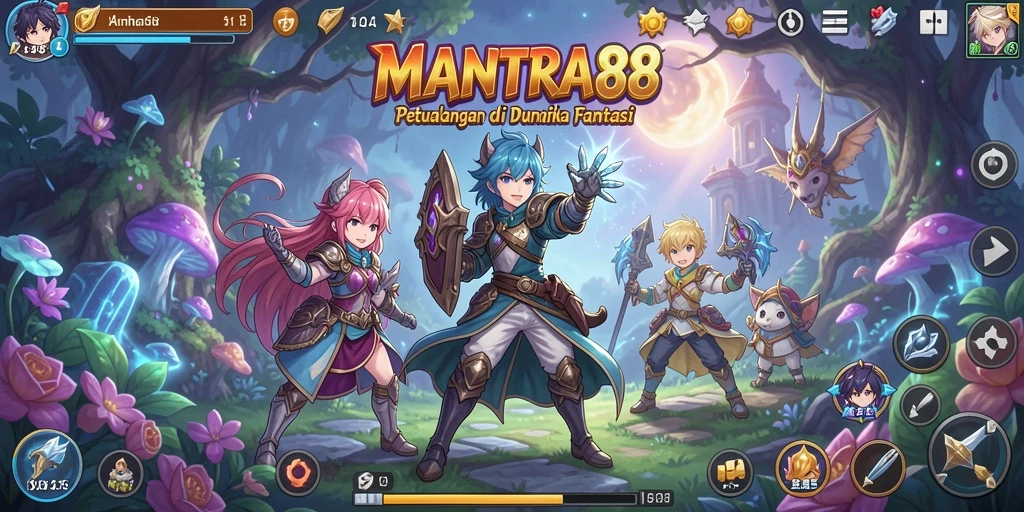 Tampilan gameplay seru dalam MANTRA88 yang penuh warna anime.