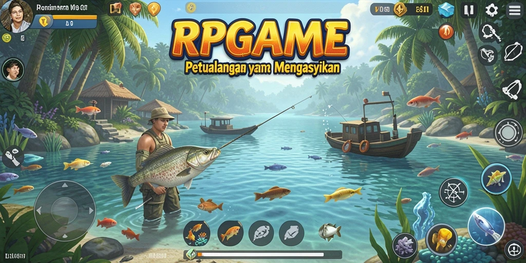 Screenshot RPGAME menampilkan gameplay memancing yang seru dan interaktif.