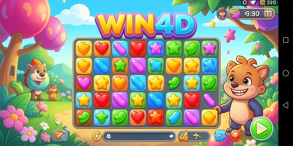 Tampilan gameplay menantang dari WIN4D yang penuh warna.